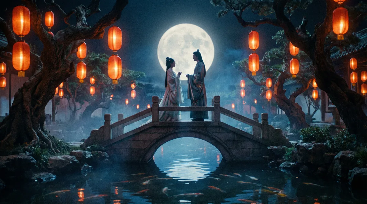 蜜桃视频古典爱情片拍摄剧照-月下花园场景