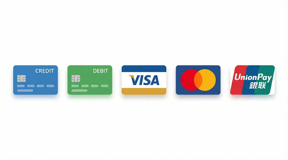 蜜桃视频支持的支付方式图标-信用卡借记卡银联维萨万事达